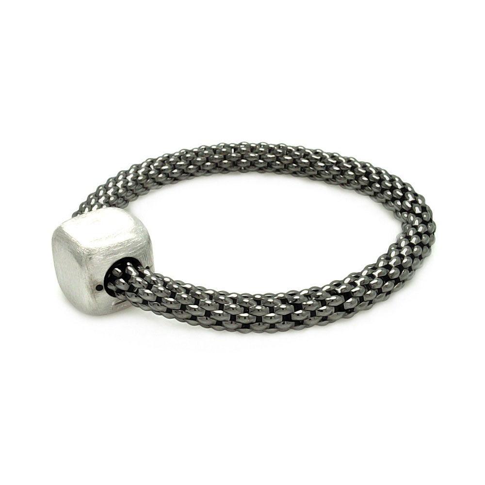 Closeout Silver 925 Black Rhodium Plated Square Matte Finish Bead Italian Bracelet - ITB00031BLK | Silver Palace Inc.