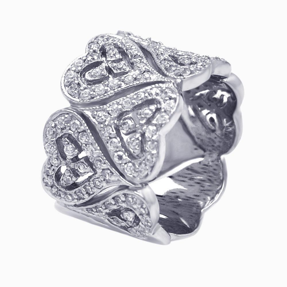 Silver 925 Rhodium Plated CZ Heart Wrap Eternity Ring - AAR0043 | Silver Palace Inc.