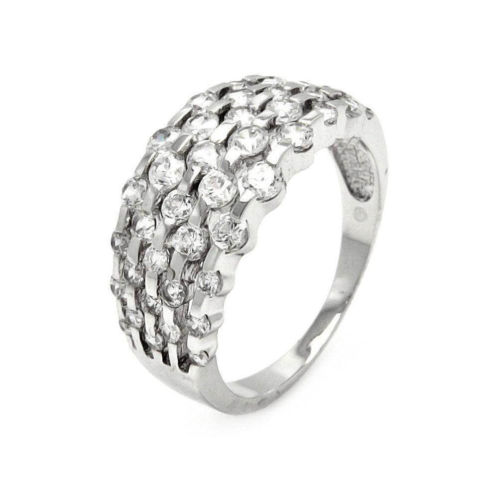 Silver 925 Rhodium Plated Clear Round CZ Ring - BGR00442 | Silver Palace Inc.