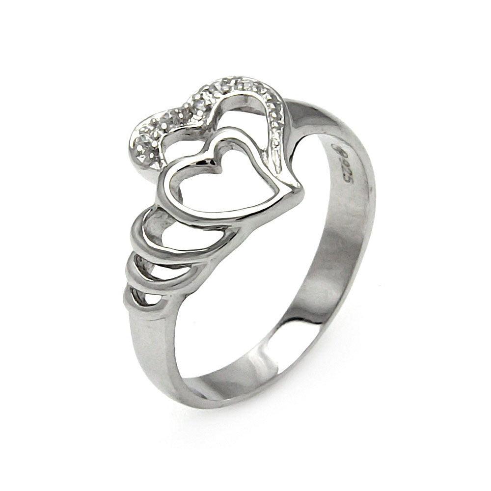 Closeout-Silver 925 Rhodium Plated CZ Ripple Heart Ring - STR00064 | Silver Palace Inc.