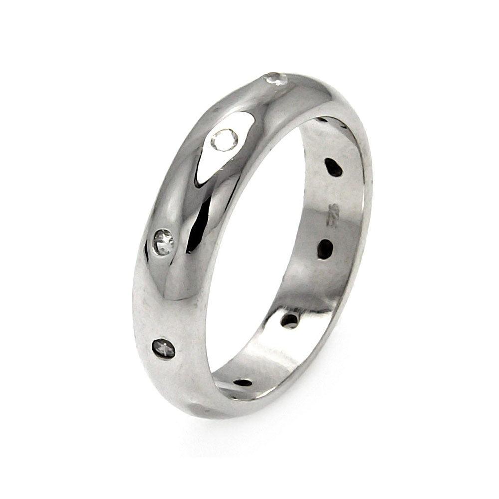 Silver 925 Rhodium Plated High Polish CZ Ring - STR00169 | Silver Palace Inc.