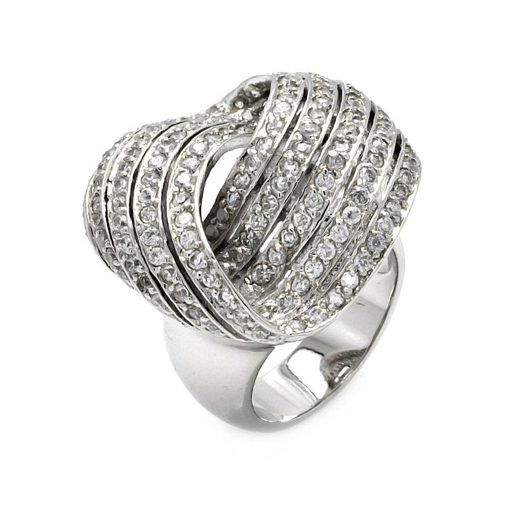 Closeout-Silver 925 Rhodium Plated 5 Row CZ Wave Ring - STR00297 | Silver Palace Inc.