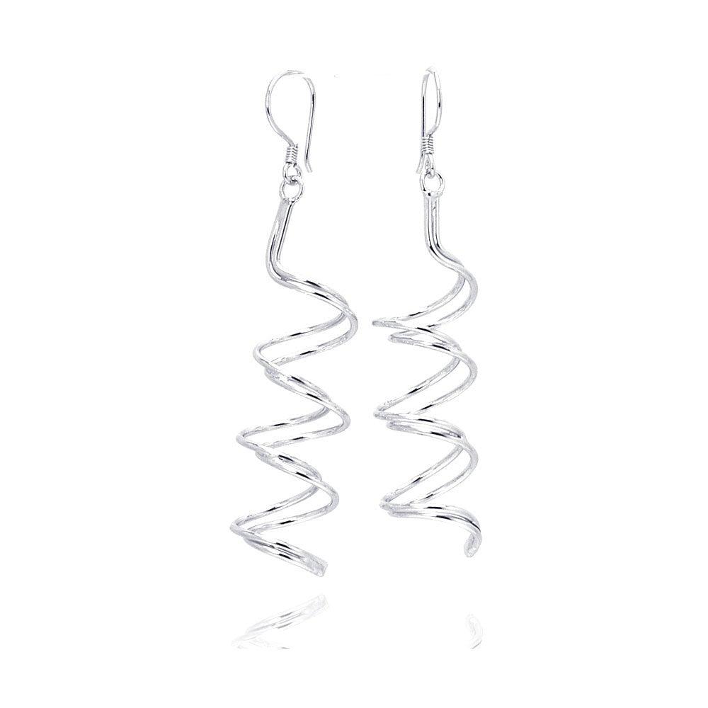 Silver 925 Rhodium Plated Double Dangling Spiral Hook Earrings - DSE00023 | Silver Palace Inc.