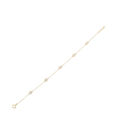 14KB0001. - 14 Karat Yellow Gold Multi Heart Clear CZ Charm Adjustable Bracelet