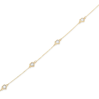 14KB0001. - 14 Karat Yellow Gold Multi Heart Clear CZ Charm Adjustable Bracelet