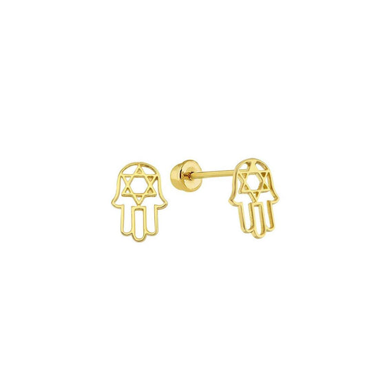 14 Karat Yellow Gold Hamsa Hand Star Of David Screw Back Stud Earrings | Silver Palace Inc.