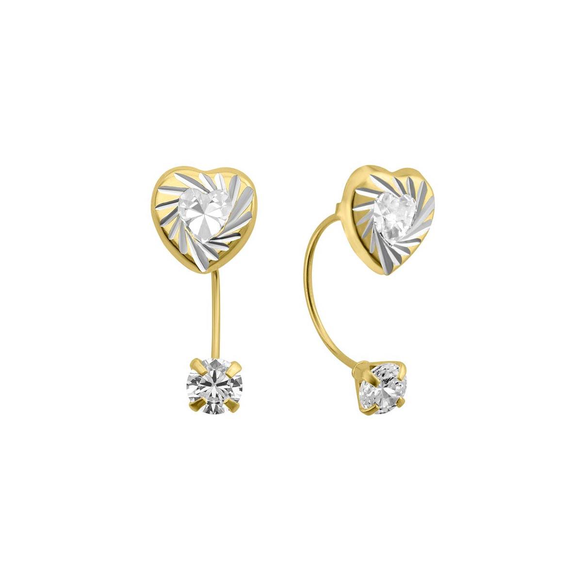 14 Karat Yellow Gold CZ FrontBack Heart Screw Back Earrings | Silver Palace Inc.