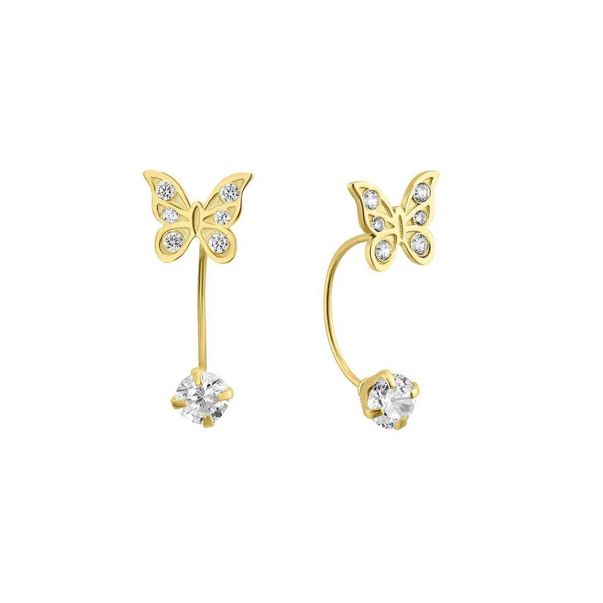 14 Karat Yellow Gold CZ FrontBack Butterfly Screw Back Earrings | Silver Palace Inc.