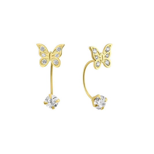 14 Karat Yellow Gold CZ FrontBack Butterfly Screw Back Earrings | Silver Palace Inc.