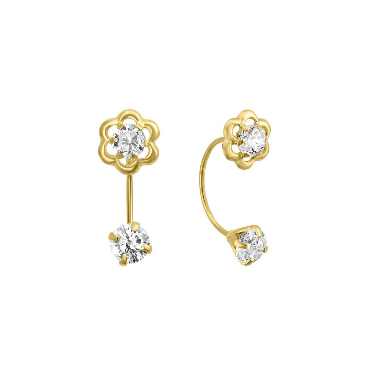 14 Karat Yellow Gold CZ FrontBack Flower Screw Back Earrings | Silver Palace Inc.