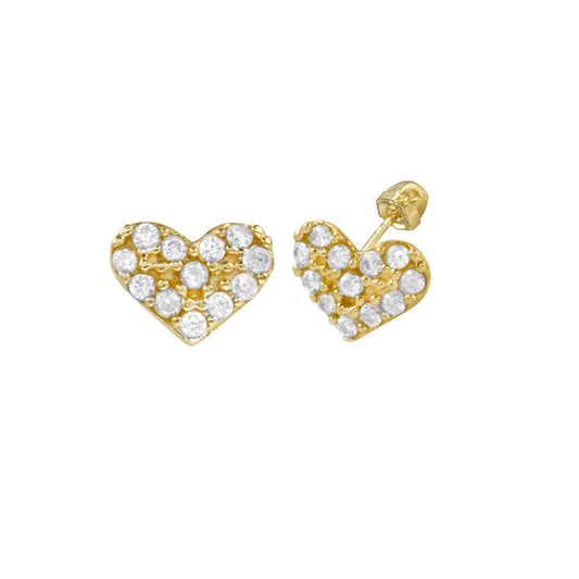 14 Karat Yellow Gold CZ Heart Screw Back Earrings | Silver Palace Inc.