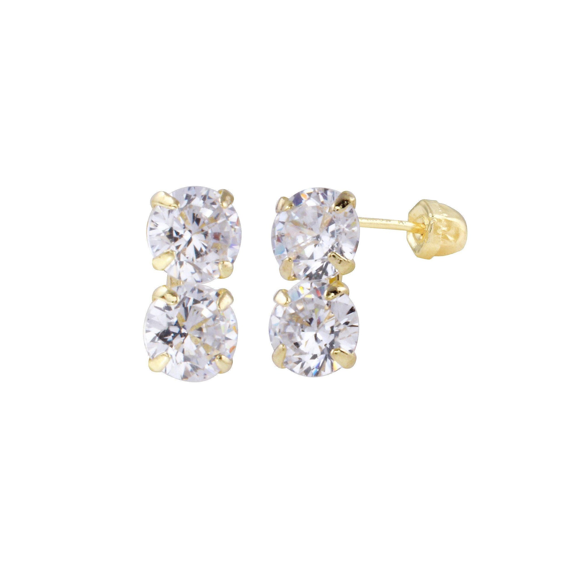 14 Karat Yellow Gold Double CZ Screw Back Earrings | Silver Palace Inc.