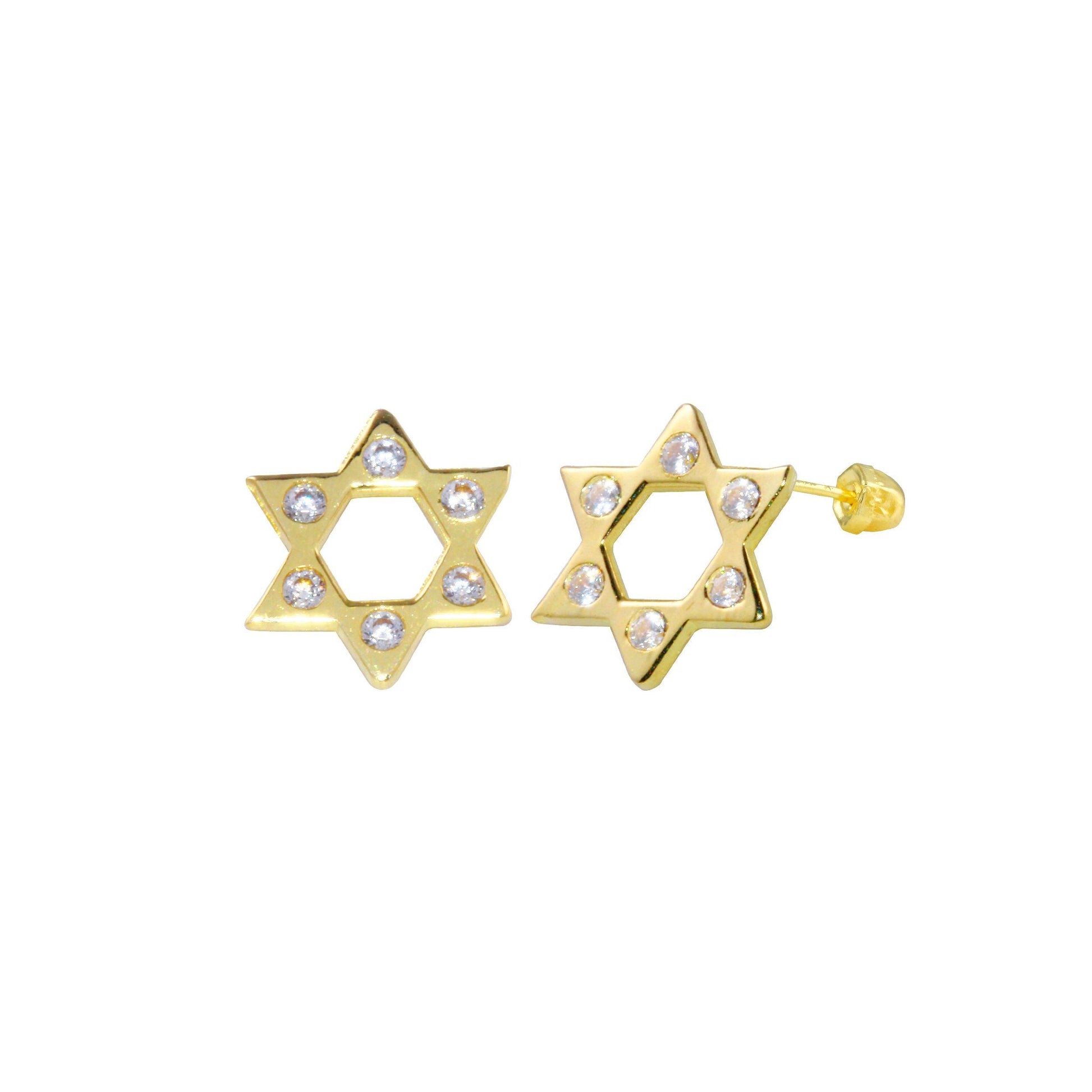 14 Karat Yellow Gold CZ Star of David Screw Back Earrings | Silver Palace Inc.