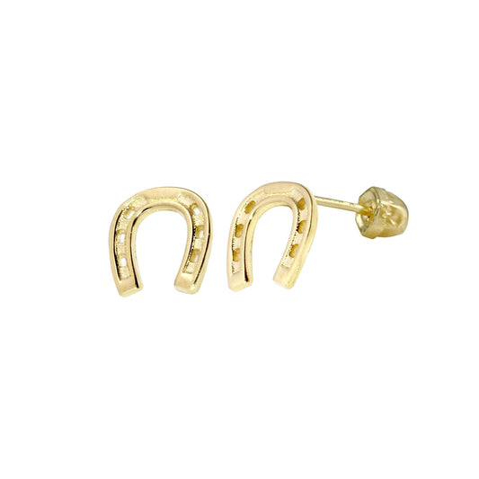 14 Karat Yellow Gold Horse Shoe Screw Back Earrings | Silver Palace Inc.