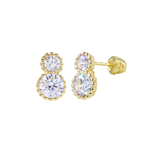 14 Karat Yellow Gold 2 Beaded CZ Screw Back Earrings | Silver Palace Inc.