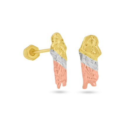 14 Karat Yellow Gold Three Tone St Jude Screw Back Earrings | Silver Palace Inc.