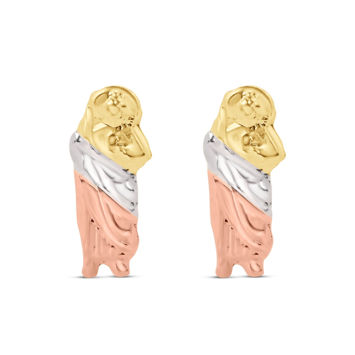 14E00349. - 14 Karat Yellow Gold Three Tone St Jude Screw Back Earring