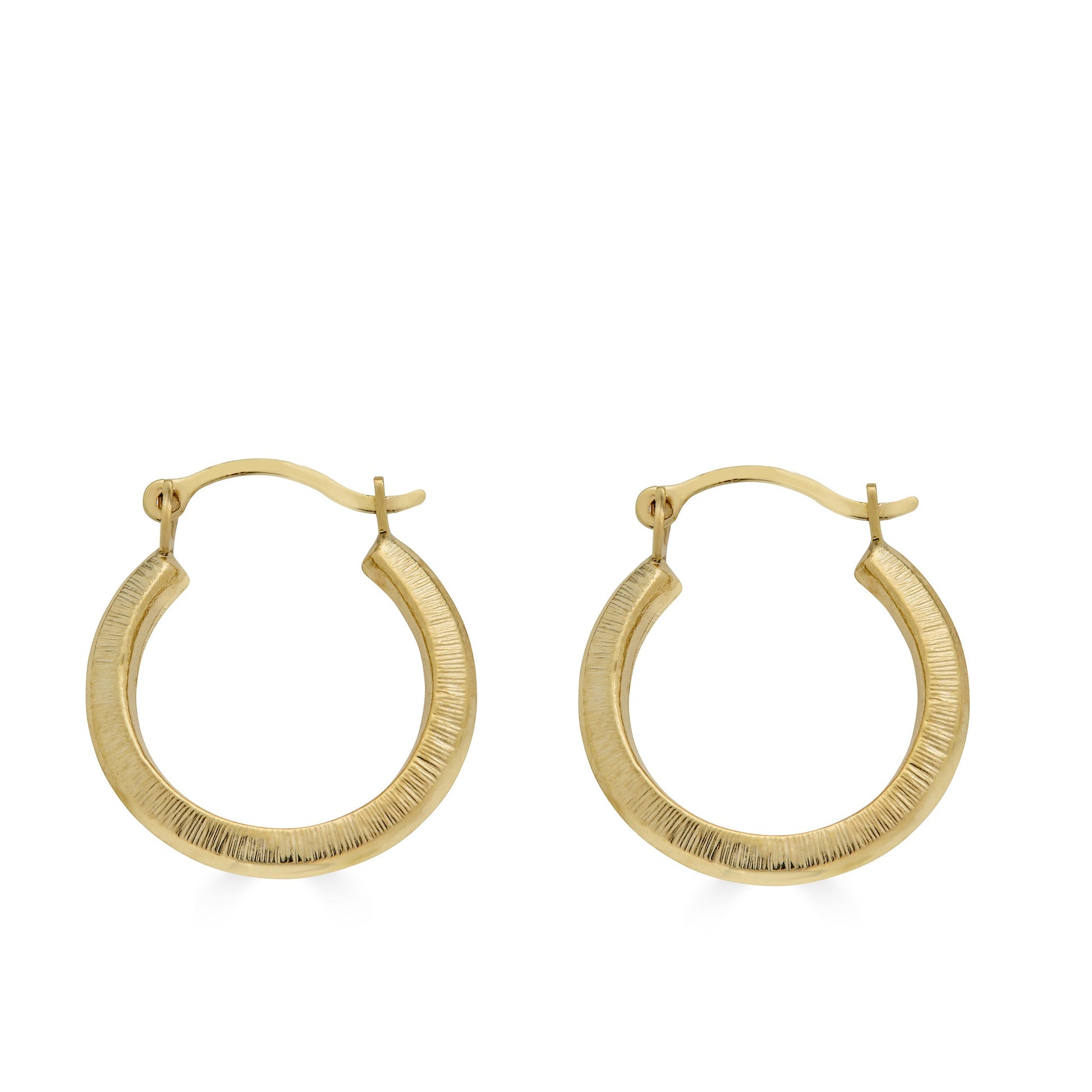 14 Karat Yellow Gold Matte Finish Latch Back Hoop Earrings | Silver Palace Inc.