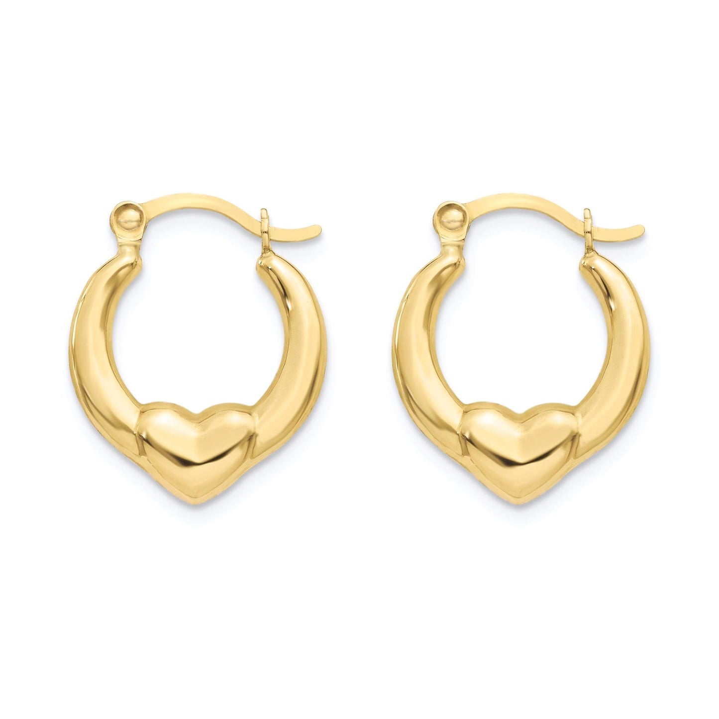 14 Karat Yellow Gold 2T Heart Design Latch Back Hoop Earrings | Silver Palace Inc.