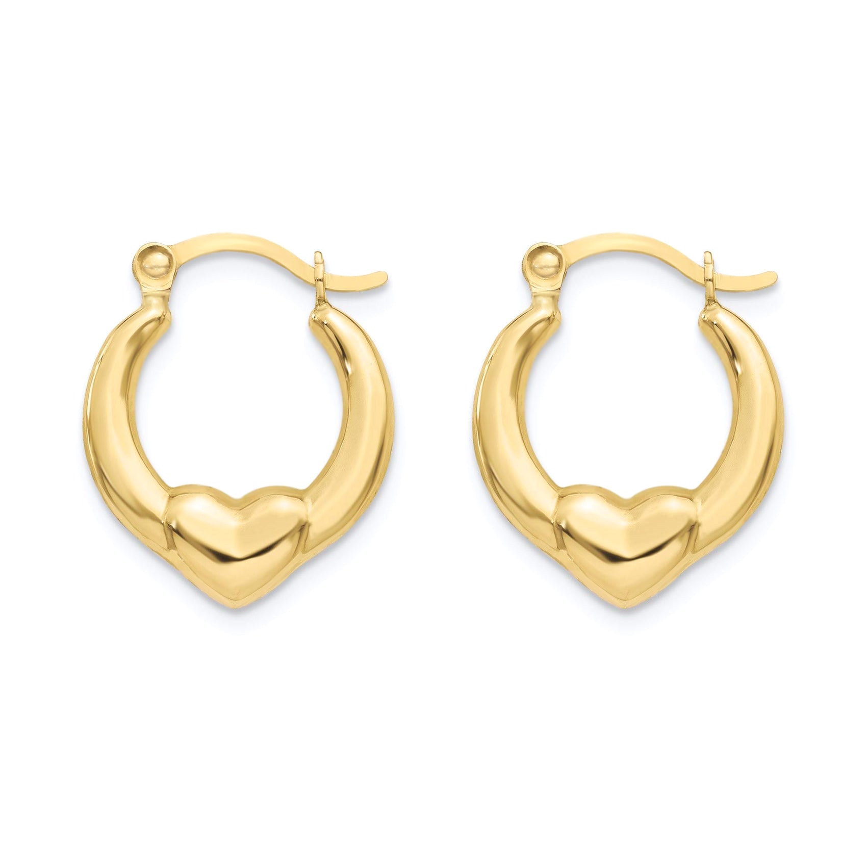 14 Karat Yellow Gold 2T Heart Design Latch Back Hoop Earrings | Silver Palace Inc.