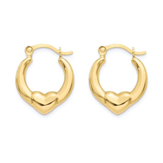 14 Karat Yellow Gold 2T Heart Design Latch Back Hoop Earrings | Silver Palace Inc.