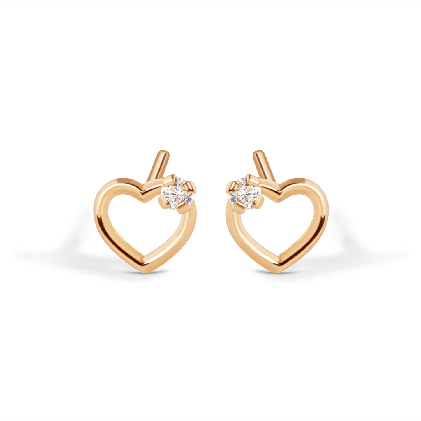 14E00437. - 14 Karat Heart Silhoutte Clear CZ Screw Back Earrings