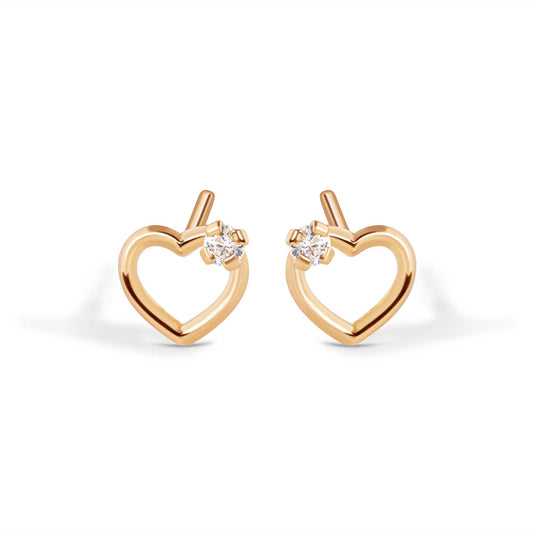 14E00437. - 14 Karat Heart Silhoutte Clear CZ Screw Back Earrings