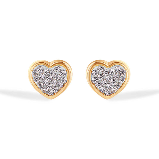 14E00440. - 14 Karat Heart Clear CZ Screw Back Earrings