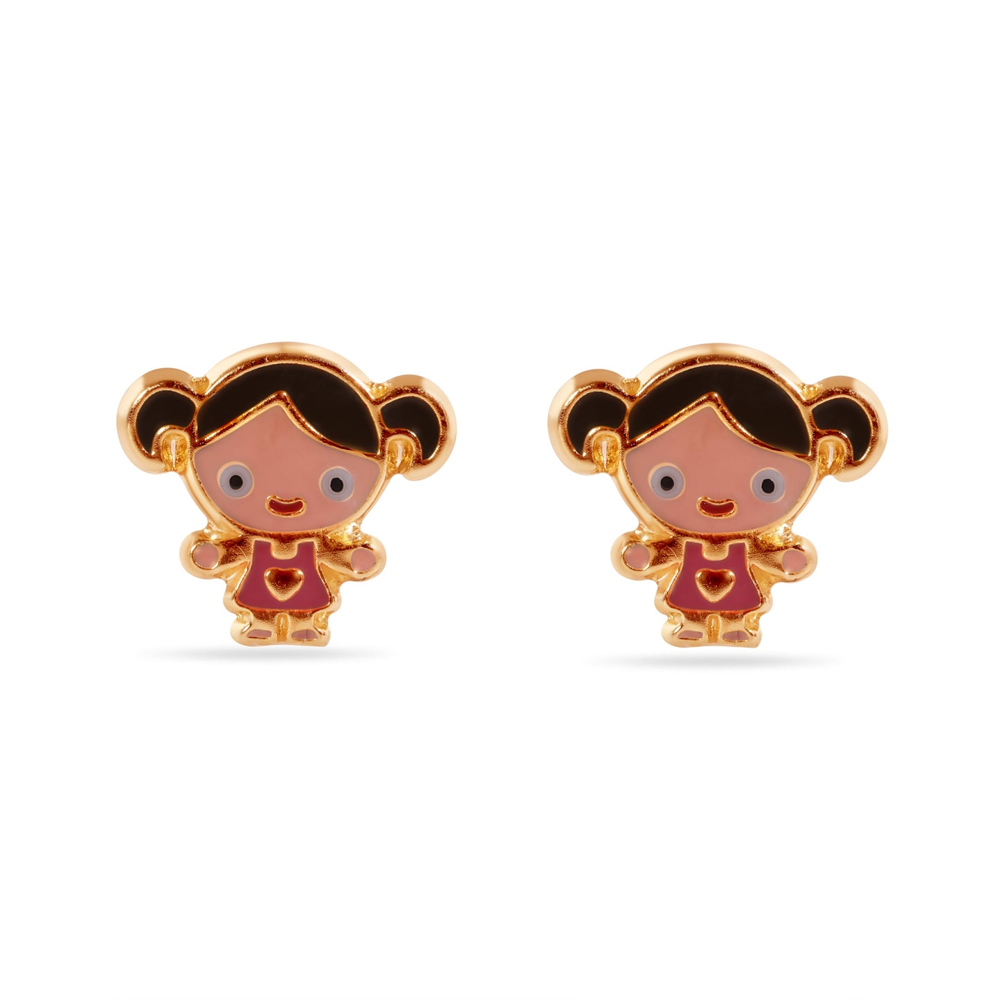 14E00443. - 14 Karat Doll Enamel Screw Back Earrings