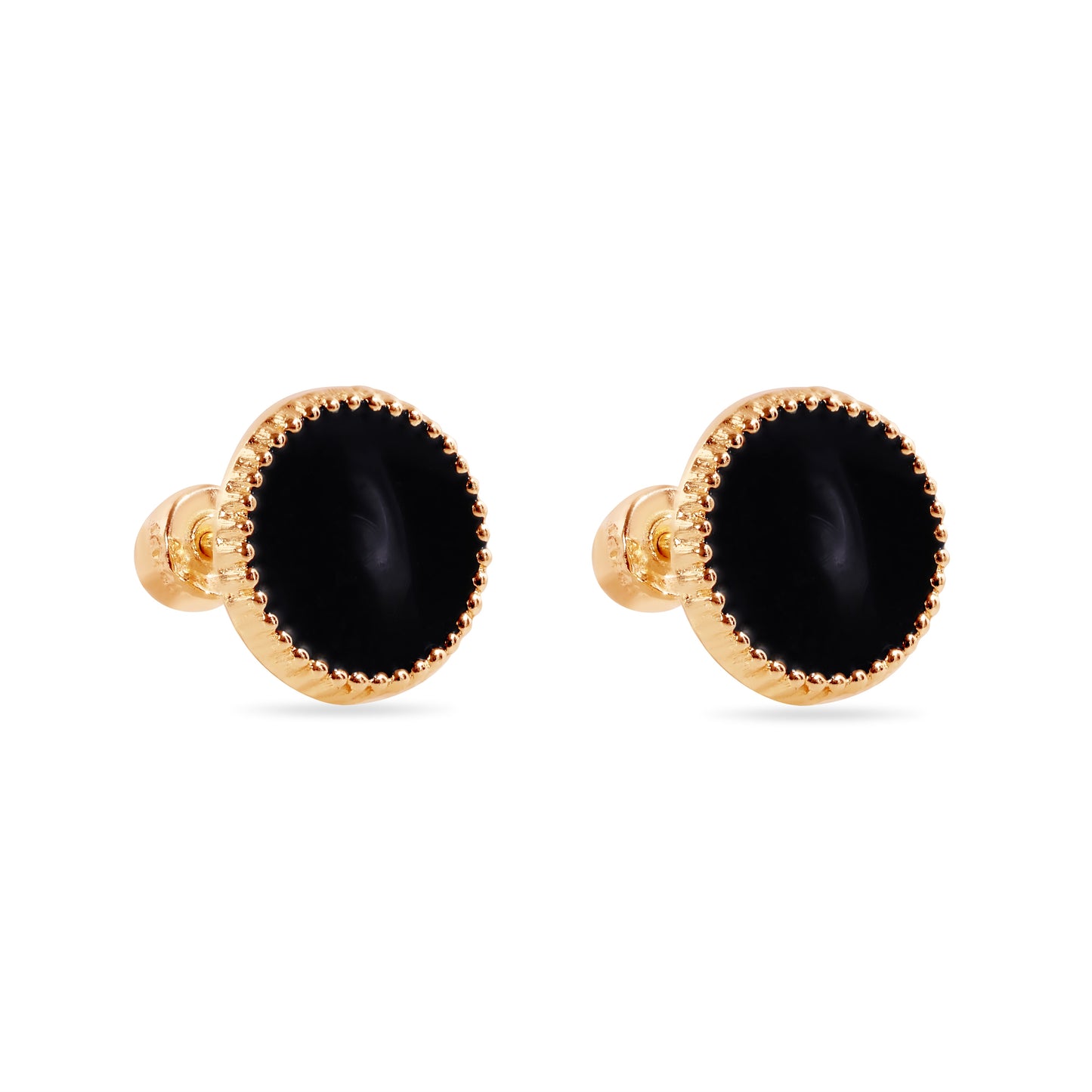 14E00448-BLACK - 14 Karat Black Circular Enamel 8.3mm Screw Back Earrings