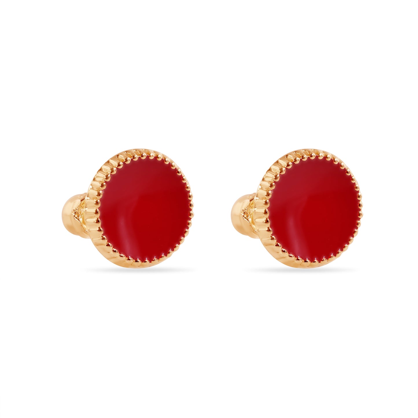 14E00448-RED - 14 Karat Red Circular Enamel 8.3mm Screw Back Earrings