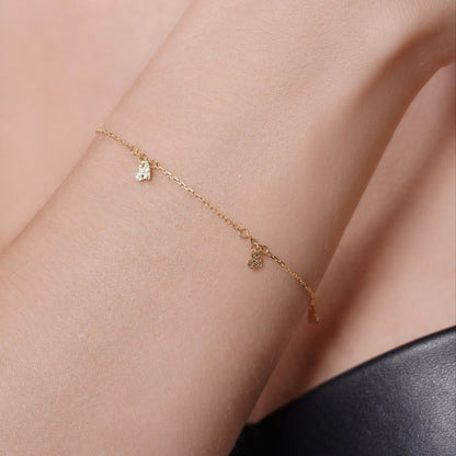 14KB0003. - 14 Karat Yellow Gold Diamond Cut Heart Charms 4mm Adjustable Bracelet