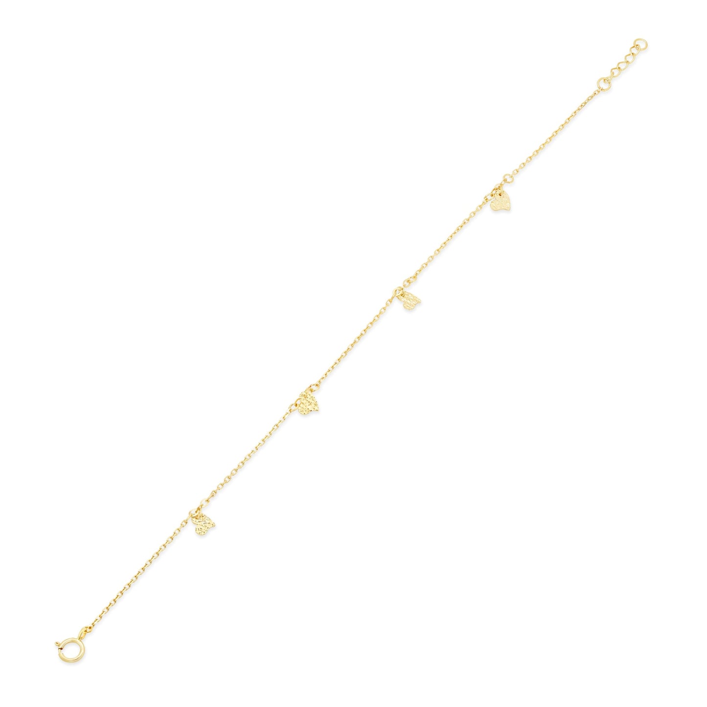 14KB0003. - 14 Karat Yellow Gold Diamond Cut Heart Charms 4mm Adjustable Bracelet