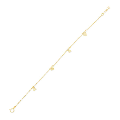 14KB0003. - 14 Karat Yellow Gold Diamond Cut Heart Charms 4mm Adjustable Bracelet