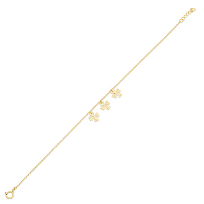 14KB0005. - 14 Karat Yellow Gold Diamond Cut Four Leaf Clover Charms Adjustable Bracelet