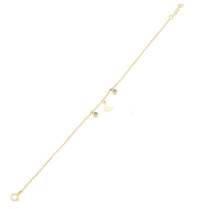 14KB0013. - 14 Karat Yellow Gold Butterfly and Round Opal Charms Adjustable Bracelet