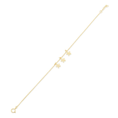 14KB0015. - 14 Karat Yellow Gold Three Flowers Charm Adjustable Bracelet