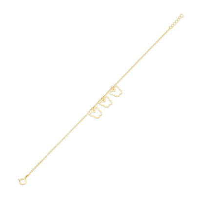 14KB0017. - 14 Karat Yellow Gold Three Diamond Cut Butterfly Adjustable Bracelet