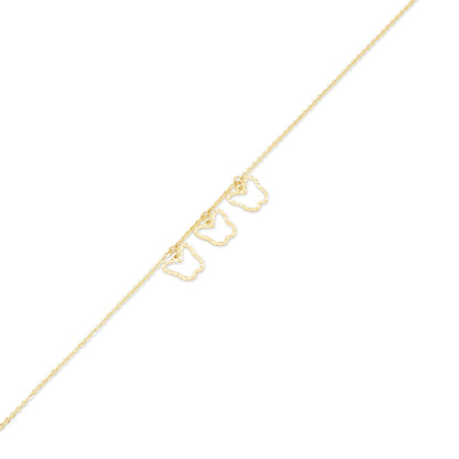 14KB0017. - 14 Karat Yellow Gold Three Diamond Cut Butterfly Adjustable Bracelet