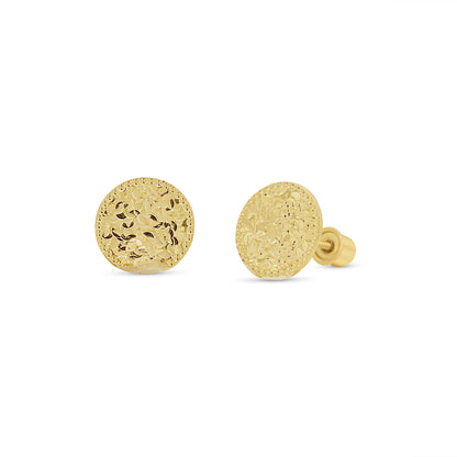 14KE0015. - 14 Karat Yellow Gold Beaded & Confetti Diamond Cut Disc Earrings