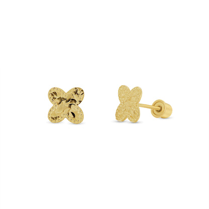 14KE0021. - 14 Karat Yellow Gold Beaded &  Diamond Cut Confetti Clover Earrings