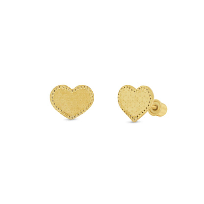 14KE0023. - 14 Karat Yellow Gold Beaded & Honeycomb Heart Earrings