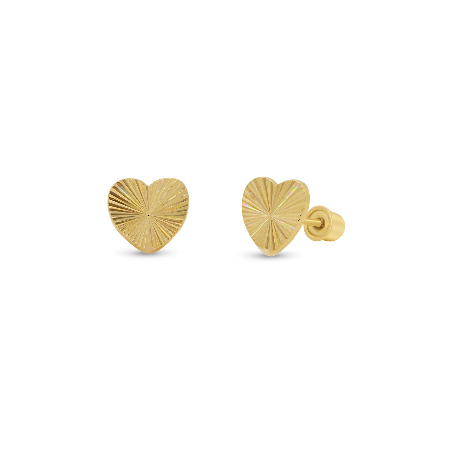 14KE0024. - 14 Karat Yellow Gold Diamond Cut Iridescent Heart Earrings