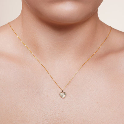 14KP0006. - 14 Karat Yellow Gold 9mm Diamond Cut Beaded Heart Pendant