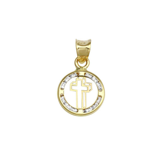 14 Karat Yellow Gold Disc Open Cross CZ Pendant | Silver Palace Inc.