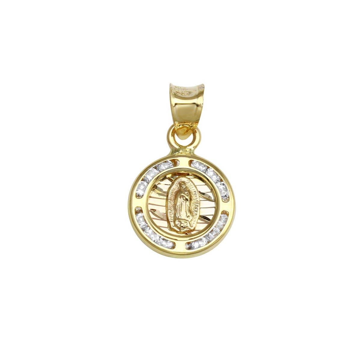 14 Karat Yellow Gold CZ Disc Guadalupe Pendant | Silver Palace Inc.