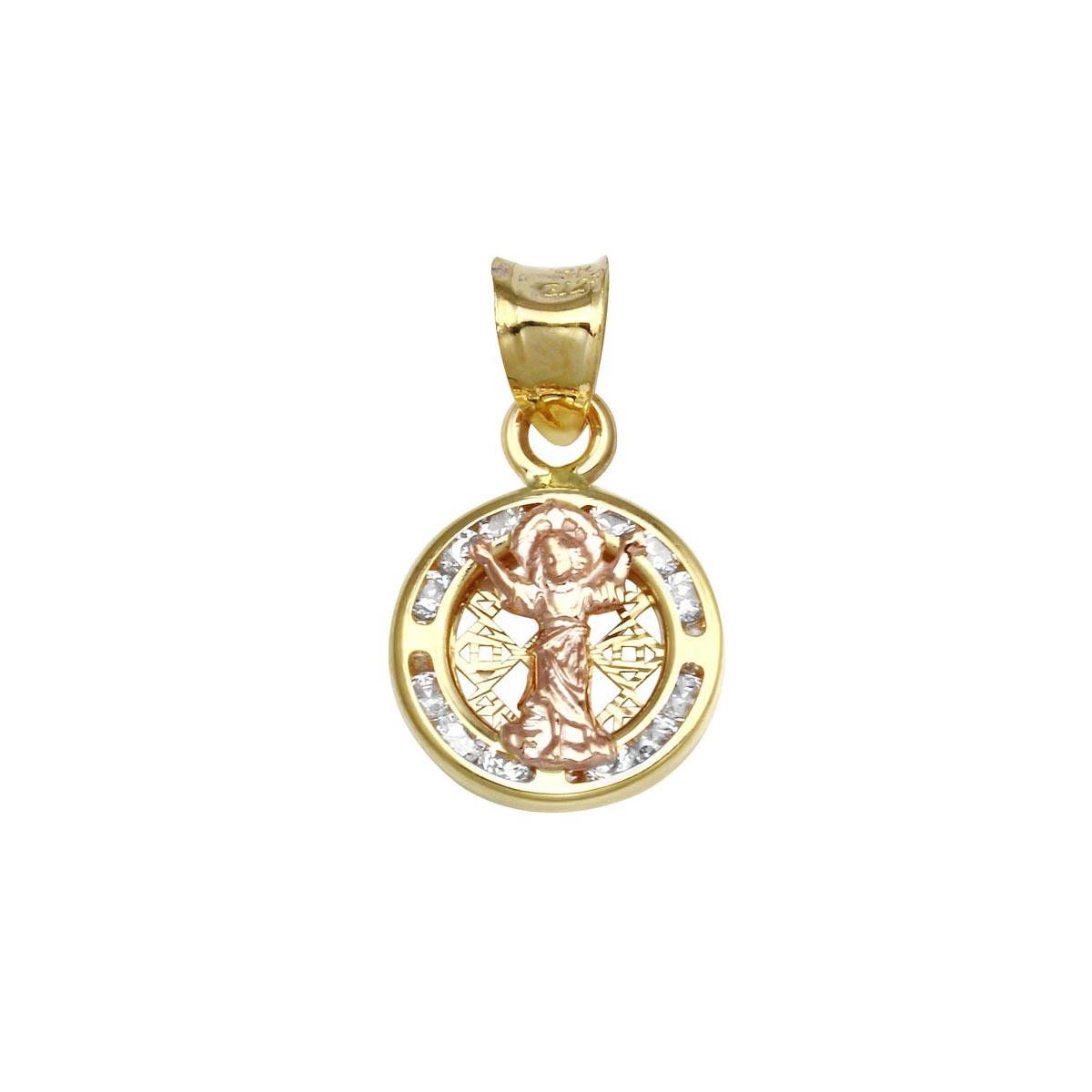 14 Karat Yellow Gold CZ Disc Jesus Pendant | Silver Palace Inc.