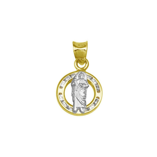 14 Karat Yellow Gold CZ Disc St Jude Pendant | Silver Palace Inc.