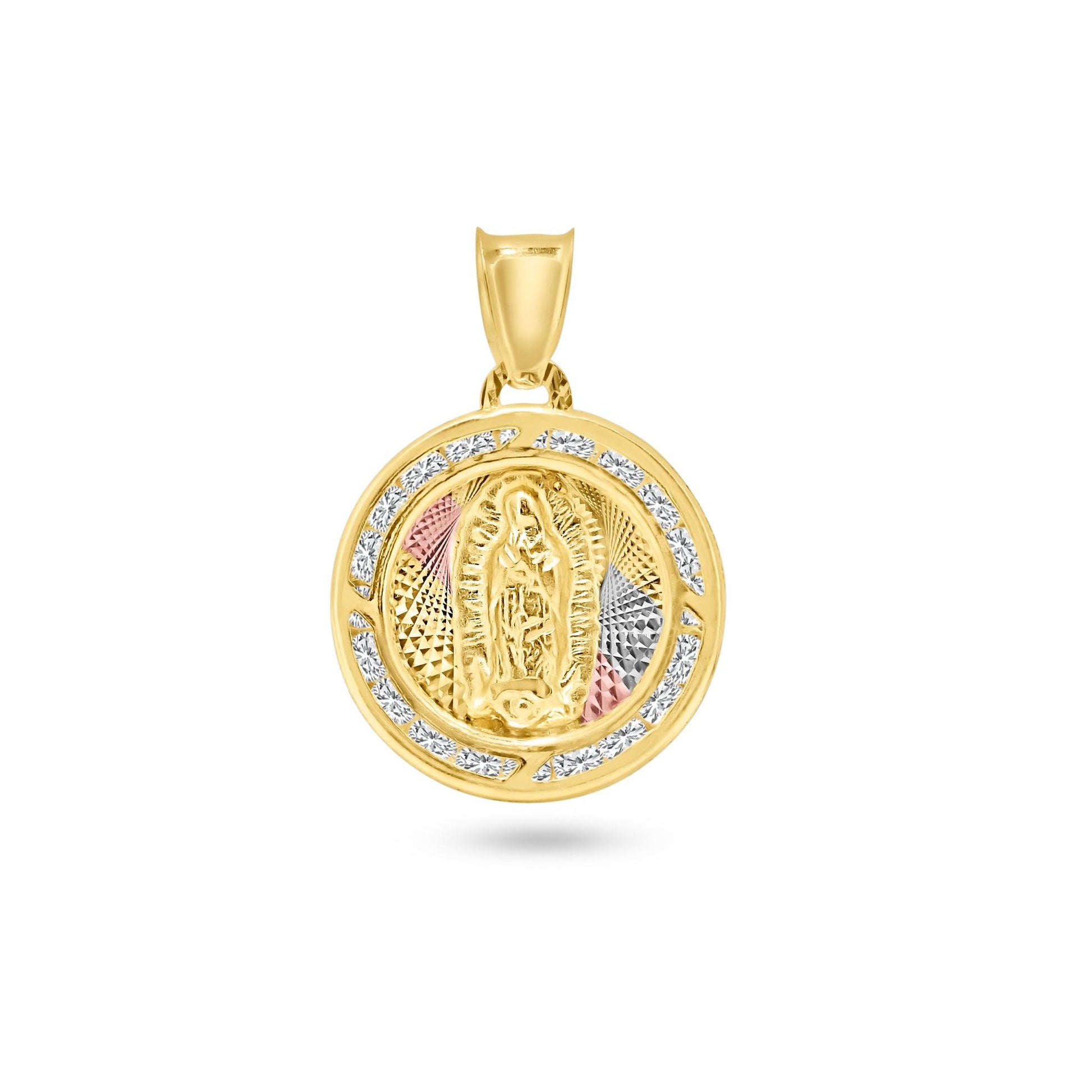 14 Karat Yellow Gold 3 Tone 158mm Diamond Cut CZ Guadalupe Pendant | Silver Palace Inc.