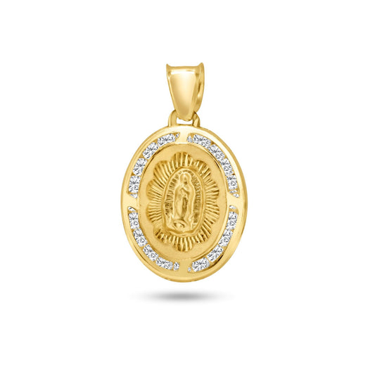 14 Karat Yellow Gold Oval Diamond Cut CZ Guadalupe Pendant | Silver Palace Inc.